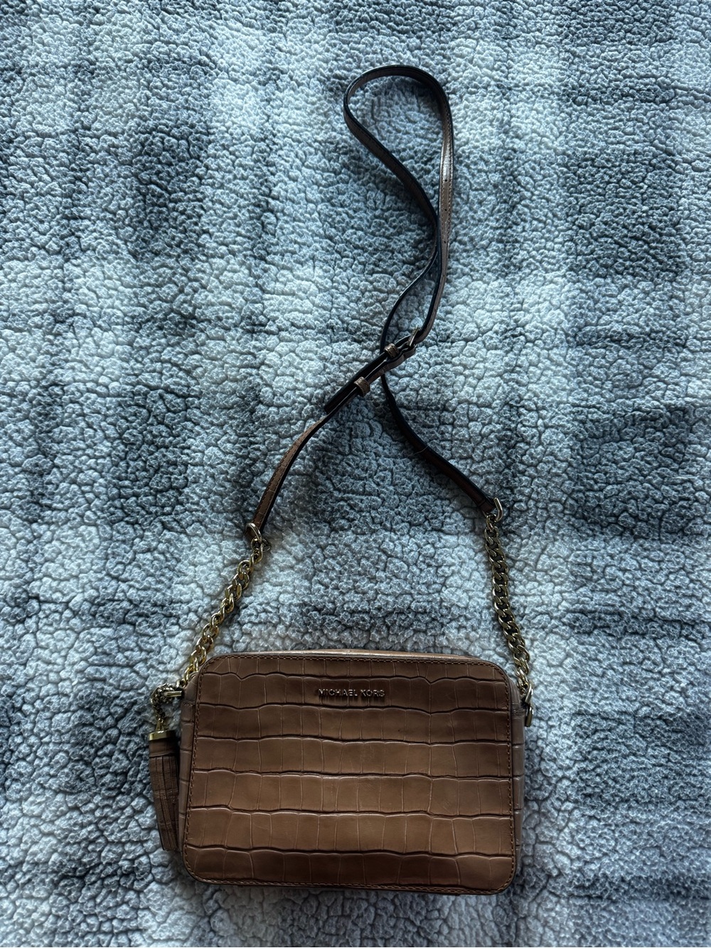 Michael Kors Croc-Embossed Brown Crossbody with Gold Chain